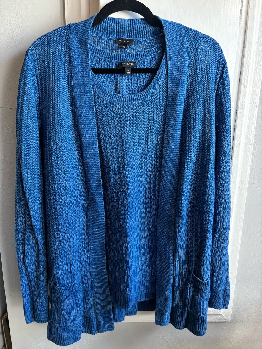 Talbots Blue Linen Two Piece Sweater Set